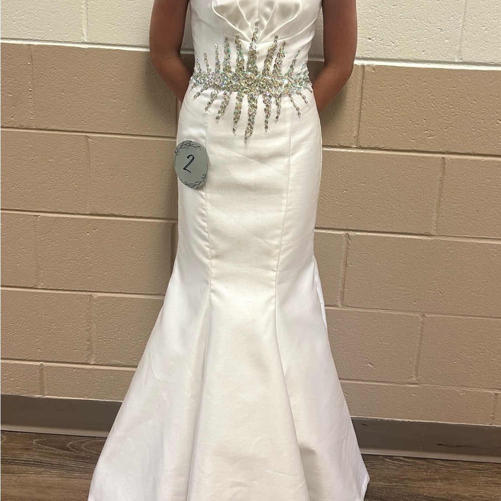Mori Lee off the shoulder White Mermaid